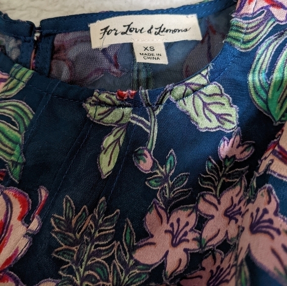 for LOVE AND LEMONS flora button back blouse floral burnout sheer blue xs - Picture 9 of 13